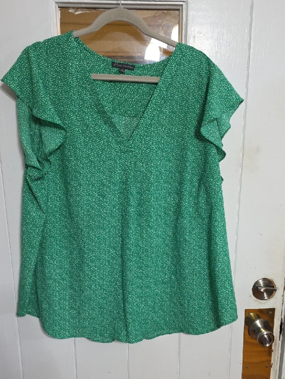 Adrianna Papell Women's Blouse Green/White V-Neck Cap Sleeves Lightweight 3X EUC